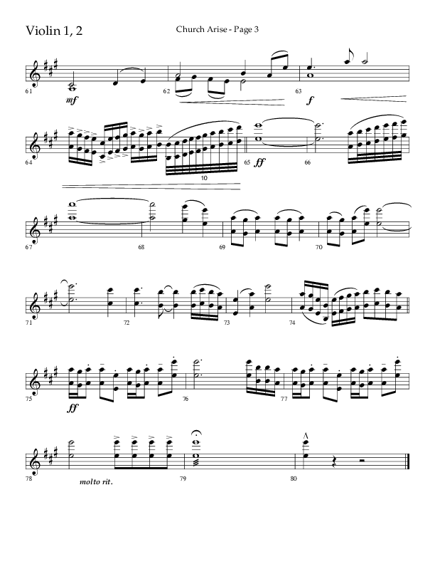 Church Arise (Choral Anthem SATB) Violin 1/2 (Lifeway Choral / Arr. Daniel Semsen)