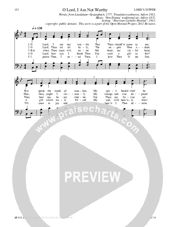 O Lord, I Am Not Worthy Hymn Sheet (SATB) (Traditional Hymn)