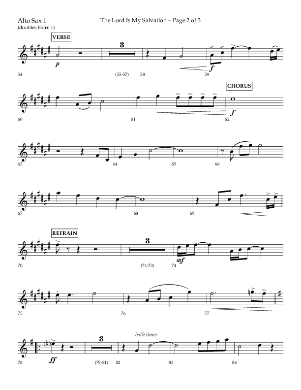 The Lord Is My Salvation (Choral Anthem SATB) Alto Sax 1/2 (Lifeway Choral / Arr. David Hamilton)