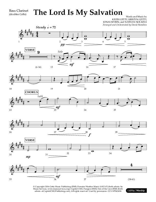 The Lord Is My Salvation (Choral Anthem SATB) Bass Clarinet (Lifeway Choral / Arr. David Hamilton)