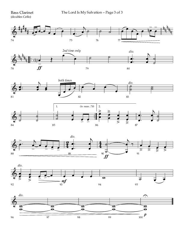 The Lord Is My Salvation (Choral Anthem SATB) Bass Clarinet (Lifeway Choral / Arr. David Hamilton)