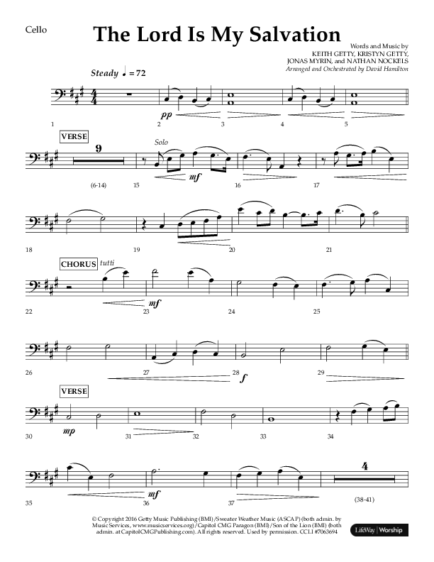 The Lord Is My Salvation (Choral Anthem SATB) Cello (Lifeway Choral / Arr. David Hamilton)