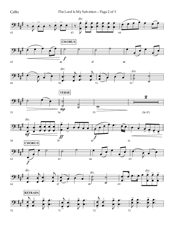 The Lord Is My Salvation (Choral Anthem SATB) Cello (Lifeway Choral / Arr. David Hamilton)