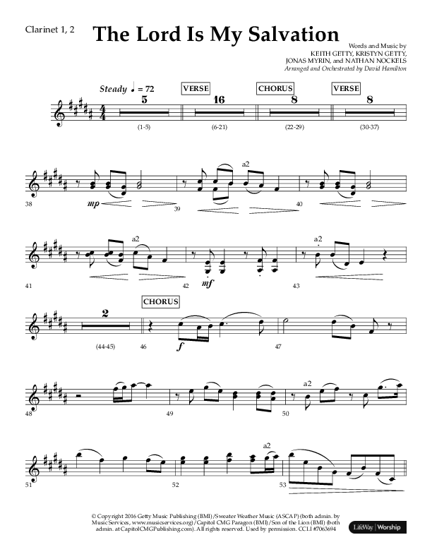The Lord Is My Salvation (Choral Anthem SATB) Clarinet 1/2 (Lifeway Choral / Arr. David Hamilton)