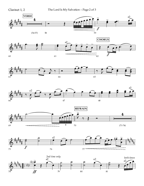 The Lord Is My Salvation (Choral Anthem SATB) Clarinet 1/2 (Lifeway Choral / Arr. David Hamilton)