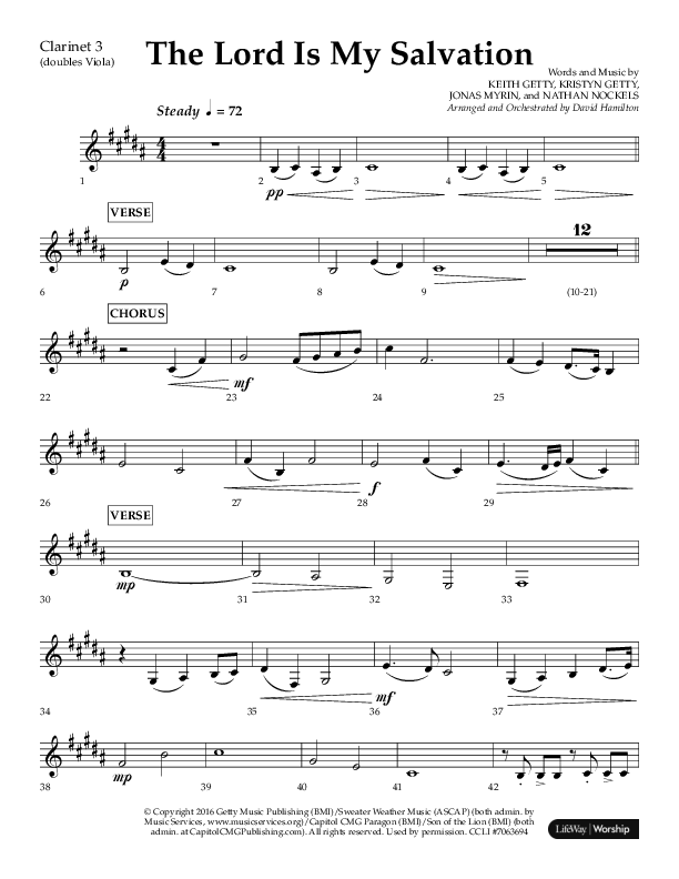 The Lord Is My Salvation (Choral Anthem SATB) Clarinet 3 (Lifeway Choral / Arr. David Hamilton)
