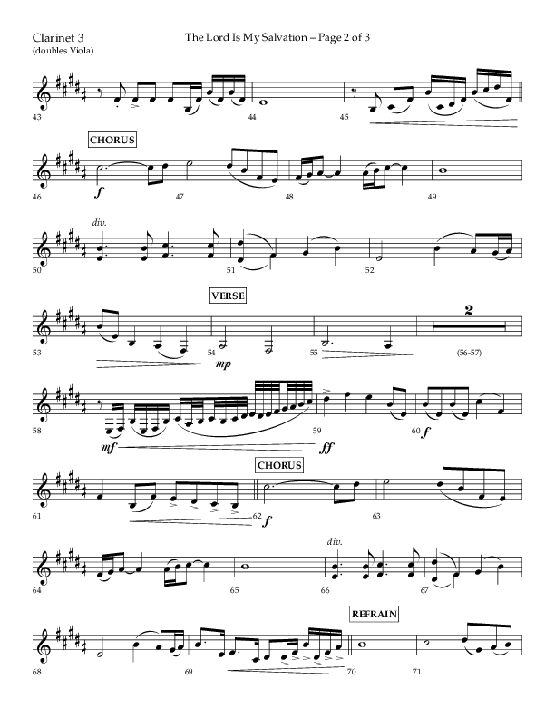 The Lord Is My Salvation (Choral Anthem SATB) Clarinet 3 (Lifeway Choral / Arr. David Hamilton)