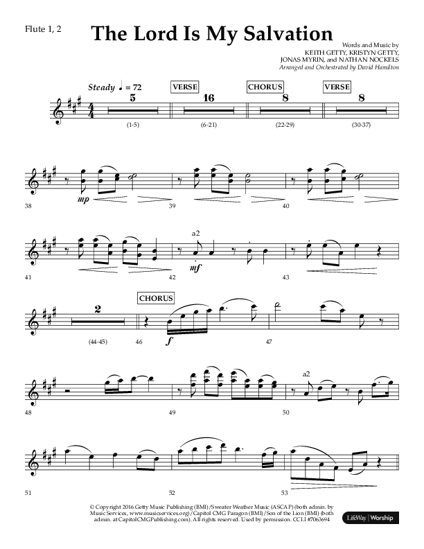 The Lord Is My Salvation (Choral Anthem SATB) Flute 1/2 (Lifeway Choral / Arr. David Hamilton)