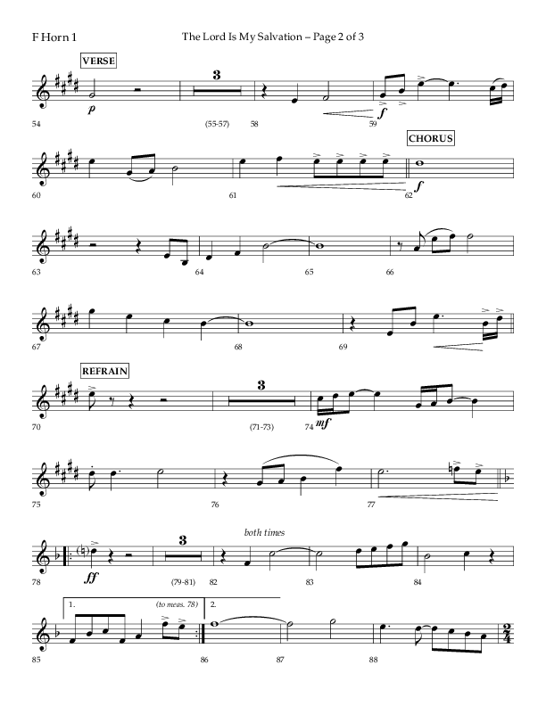 The Lord Is My Salvation (Choral Anthem SATB) French Horn 1 (Lifeway Choral / Arr. David Hamilton)