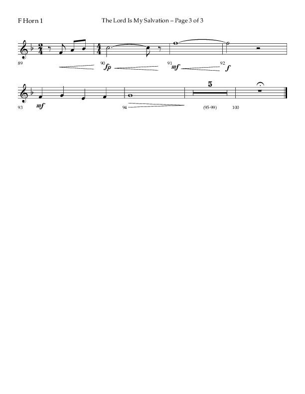 The Lord Is My Salvation (Choral Anthem SATB) French Horn 1 (Lifeway Choral / Arr. David Hamilton)