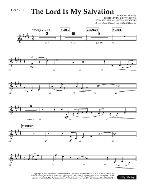 The Lord Is My Salvation (Choral Anthem SATB) French Horn 2 (Lifeway Choral / Arr. David Hamilton)