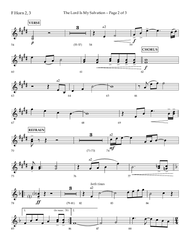 The Lord Is My Salvation (Choral Anthem SATB) French Horn 2 (Lifeway Choral / Arr. David Hamilton)
