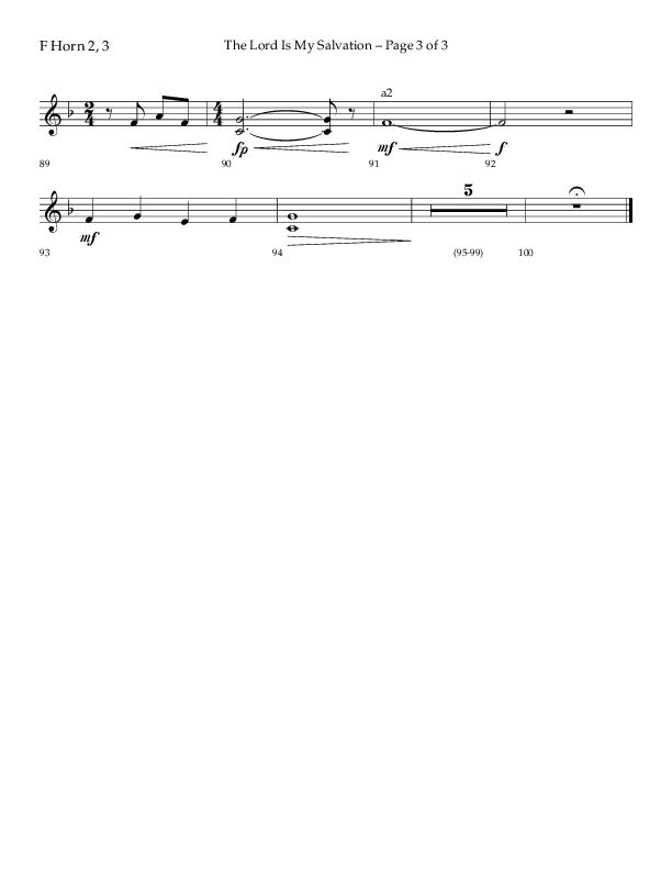 The Lord Is My Salvation (Choral Anthem SATB) French Horn 2 (Lifeway Choral / Arr. David Hamilton)