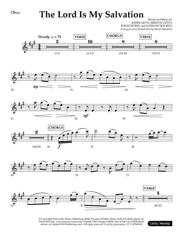 The Lord Is My Salvation (Choral Anthem SATB) Oboe (Lifeway Choral / Arr. David Hamilton)