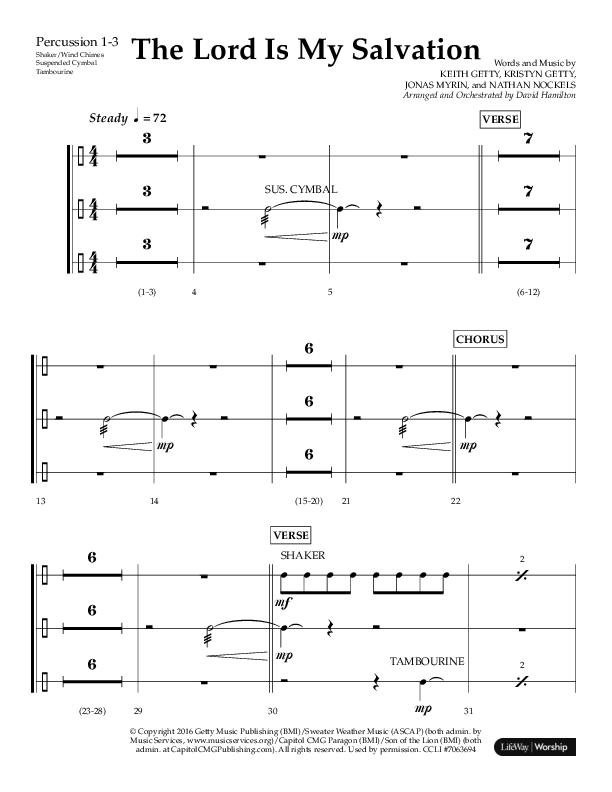The Lord Is My Salvation (Choral Anthem SATB) Percussion (Lifeway Choral / Arr. David Hamilton)