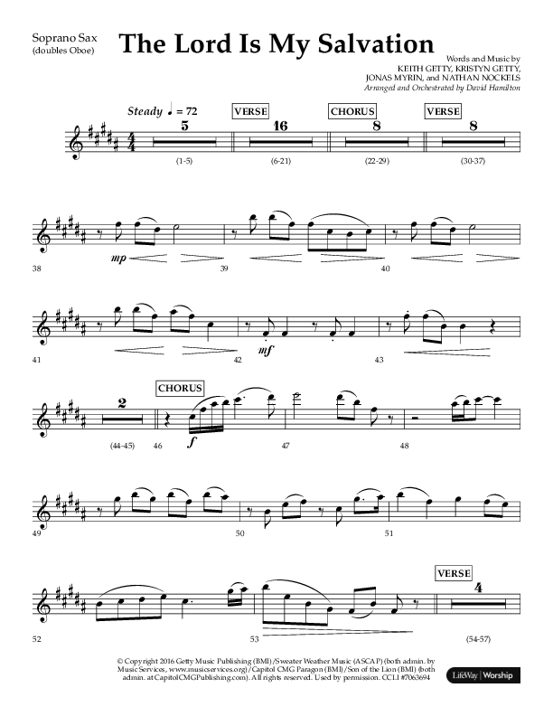 The Lord Is My Salvation (Choral Anthem SATB) Soprano Sax (Lifeway Choral / Arr. David Hamilton)