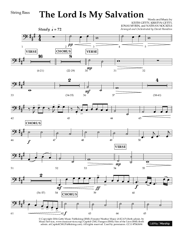 The Lord Is My Salvation (Choral Anthem SATB) String Bass (Lifeway Choral / Arr. David Hamilton)