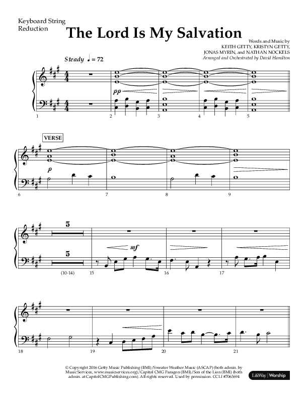The Lord Is My Salvation (Choral Anthem SATB) String Reduction (Lifeway Choral / Arr. David Hamilton)