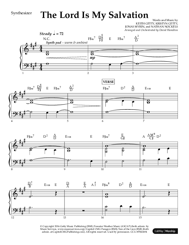 The Lord Is My Salvation (Choral Anthem SATB) Synth (Lifeway Choral / Arr. David Hamilton)