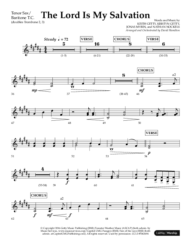 The Lord Is My Salvation (Choral Anthem SATB) Tenor Sax/Baritone T.C. (Lifeway Choral / Arr. David Hamilton)