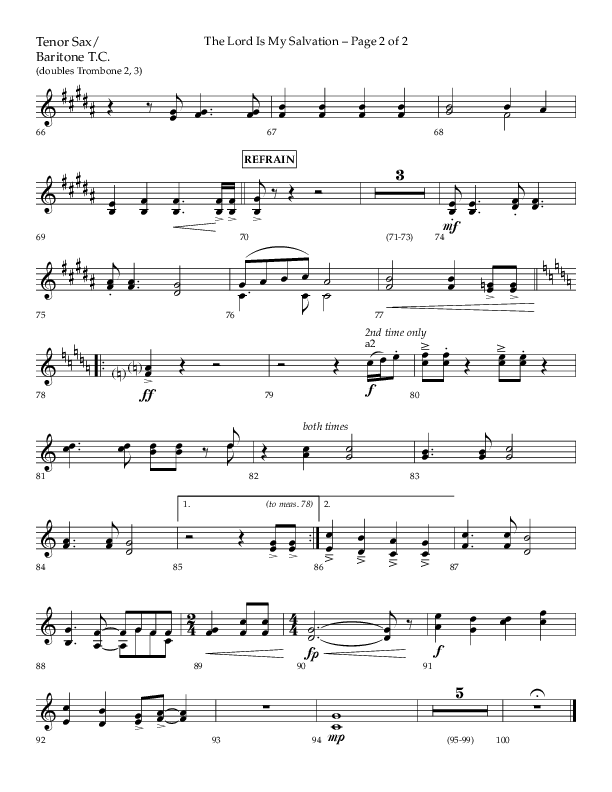 The Lord Is My Salvation (Choral Anthem SATB) Tenor Sax/Baritone T.C. (Lifeway Choral / Arr. David Hamilton)