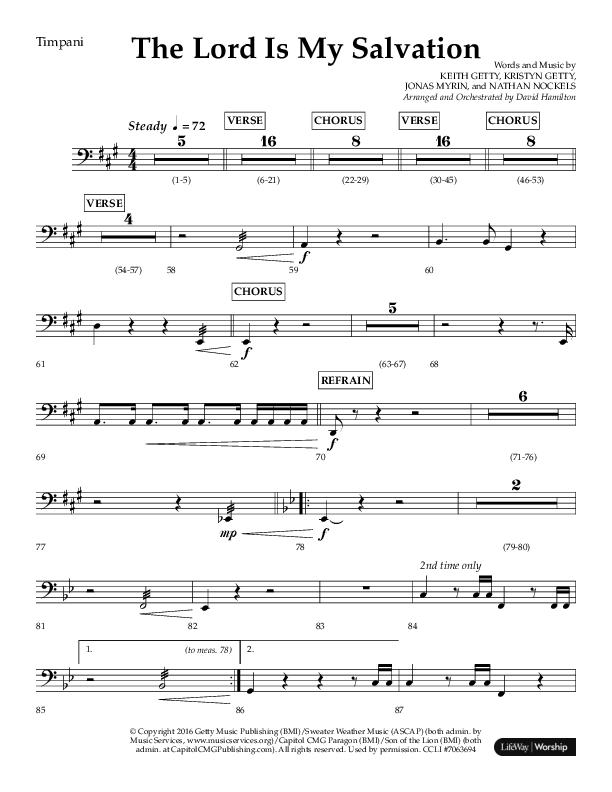 The Lord Is My Salvation (Choral Anthem SATB) Timpani (Lifeway Choral / Arr. David Hamilton)