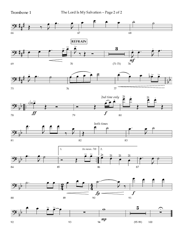 The Lord Is My Salvation (Choral Anthem SATB) Trombone 1 (Lifeway Choral / Arr. David Hamilton)