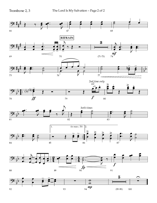 The Lord Is My Salvation (Choral Anthem SATB) Trombone 2 (Lifeway Choral / Arr. David Hamilton)