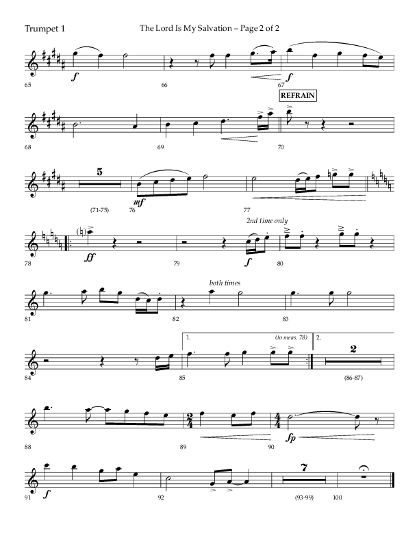 The Lord Is My Salvation (Choral Anthem SATB) Trumpet 1 (Lifeway Choral / Arr. David Hamilton)