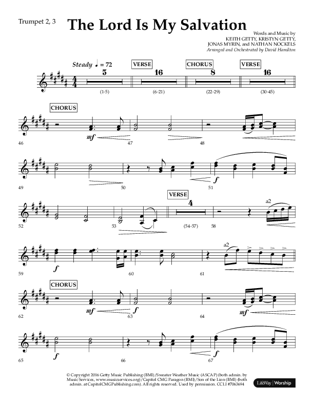 The Lord Is My Salvation (Choral Anthem SATB) Trumpet 2/3 (Lifeway Choral / Arr. David Hamilton)