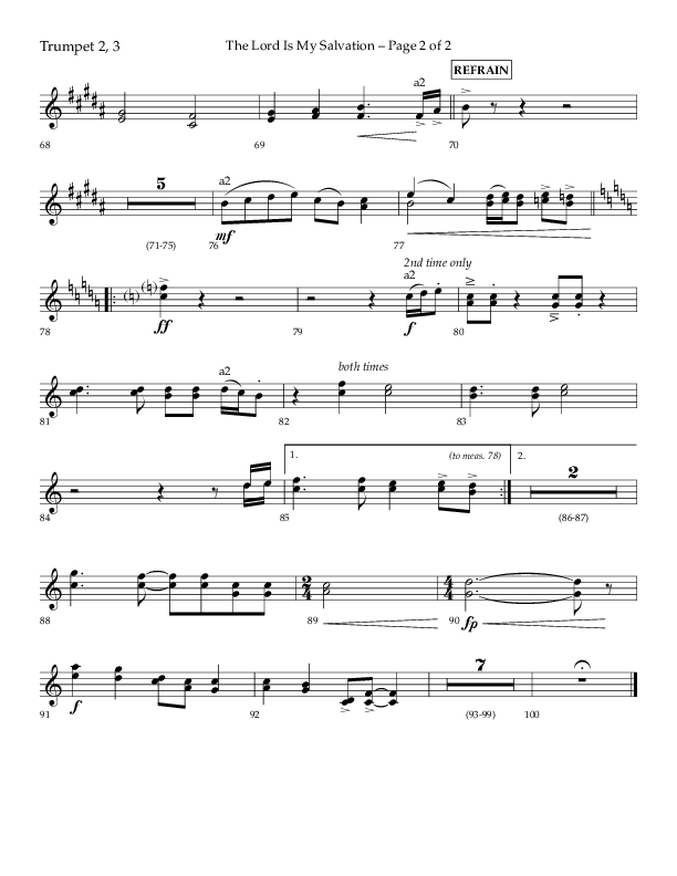 The Lord Is My Salvation (Choral Anthem SATB) Trumpet 2/3 (Lifeway Choral / Arr. David Hamilton)
