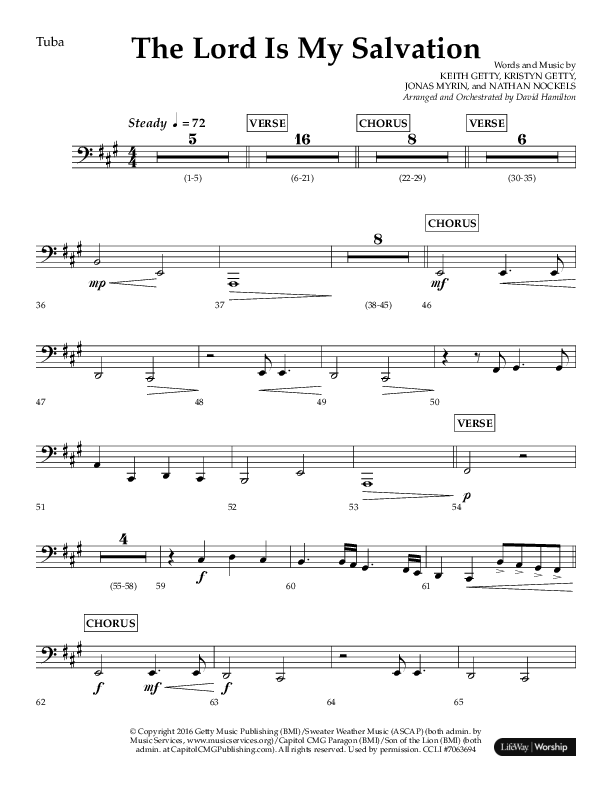 The Lord Is My Salvation (Choral Anthem SATB) Tuba (Lifeway Choral / Arr. David Hamilton)