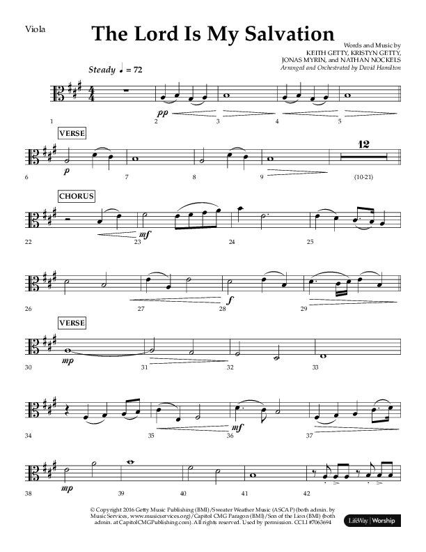 The Lord Is My Salvation (Choral Anthem SATB) Viola (Lifeway Choral / Arr. David Hamilton)