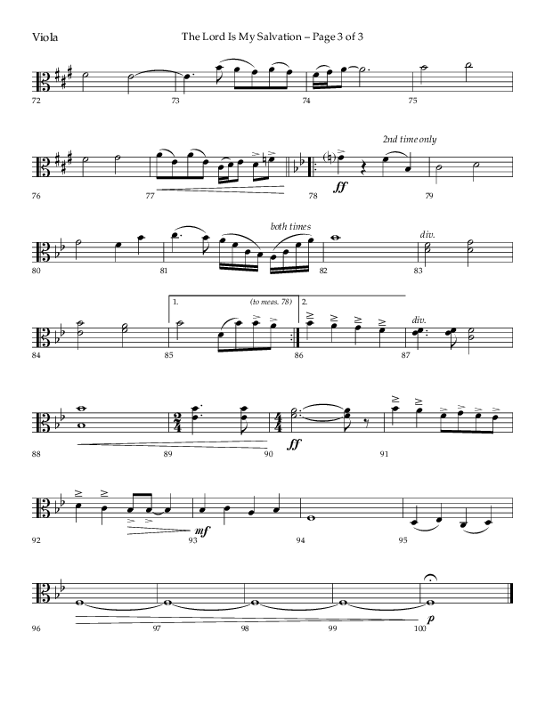 The Lord Is My Salvation (Choral Anthem SATB) Viola (Lifeway Choral / Arr. David Hamilton)