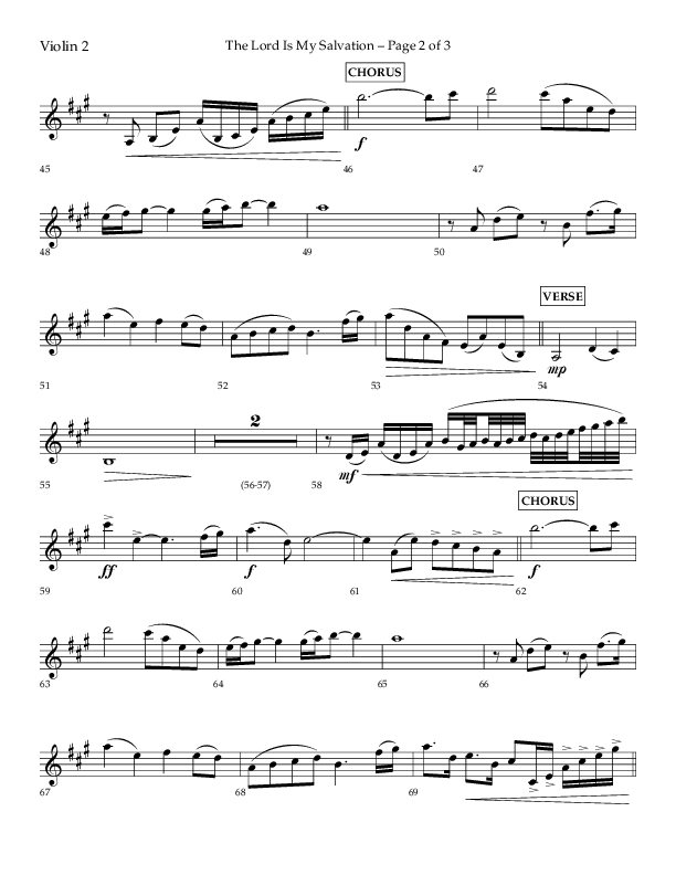 The Lord Is My Salvation (Choral Anthem SATB) Violin 2 (Lifeway Choral / Arr. David Hamilton)