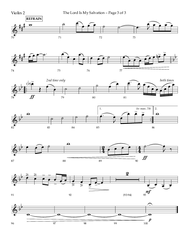 The Lord Is My Salvation (Choral Anthem SATB) Violin 2 (Lifeway Choral / Arr. David Hamilton)