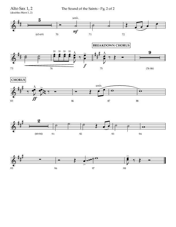 The Sound Of The Saints (Choral Anthem SATB) Alto Sax 1/2 (Arr. Ken Barker / Orch. Danny Zaloudik / Lifeway Choral)