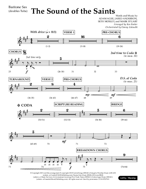 The Sound Of The Saints (Choral Anthem SATB) Bari Sax (Arr. Ken Barker / Orch. Danny Zaloudik / Lifeway Choral)
