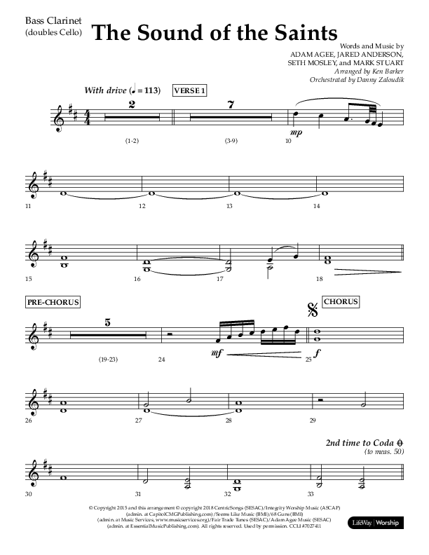 The Sound Of The Saints (Choral Anthem SATB) Bass Clarinet (Arr. Ken Barker / Orch. Danny Zaloudik / Lifeway Choral)