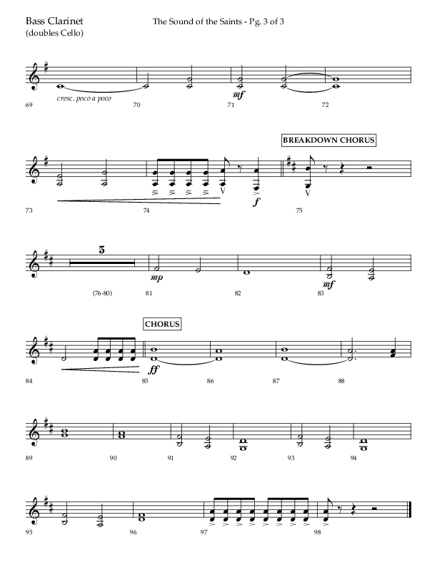 The Sound Of The Saints (Choral Anthem SATB) Bass Clarinet (Arr. Ken Barker / Orch. Danny Zaloudik / Lifeway Choral)