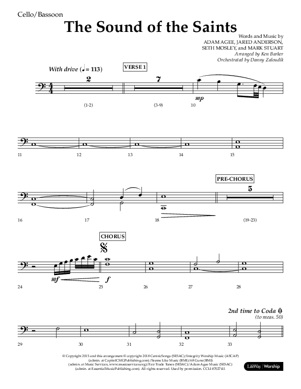 The Sound Of The Saints (Choral Anthem SATB) Cello (Arr. Ken Barker / Orch. Danny Zaloudik / Lifeway Choral)