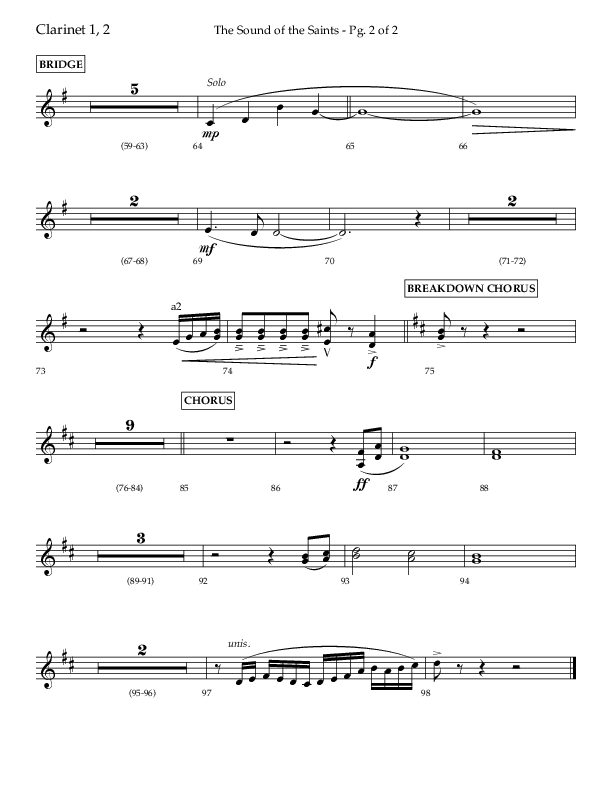 The Sound Of The Saints (Choral Anthem SATB) Clarinet 1/2 (Arr. Ken Barker / Orch. Danny Zaloudik / Lifeway Choral)