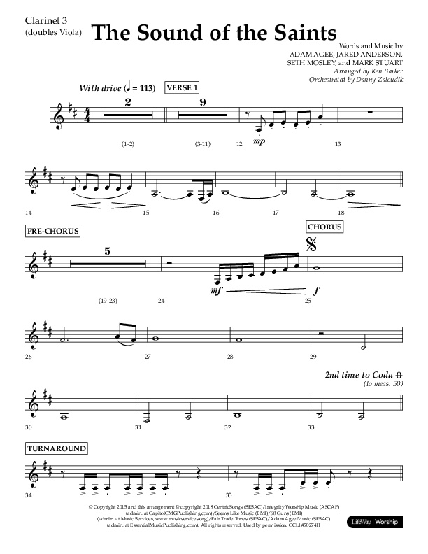The Sound Of The Saints (Choral Anthem SATB) Clarinet 3 (Arr. Ken Barker / Orch. Danny Zaloudik / Lifeway Choral)