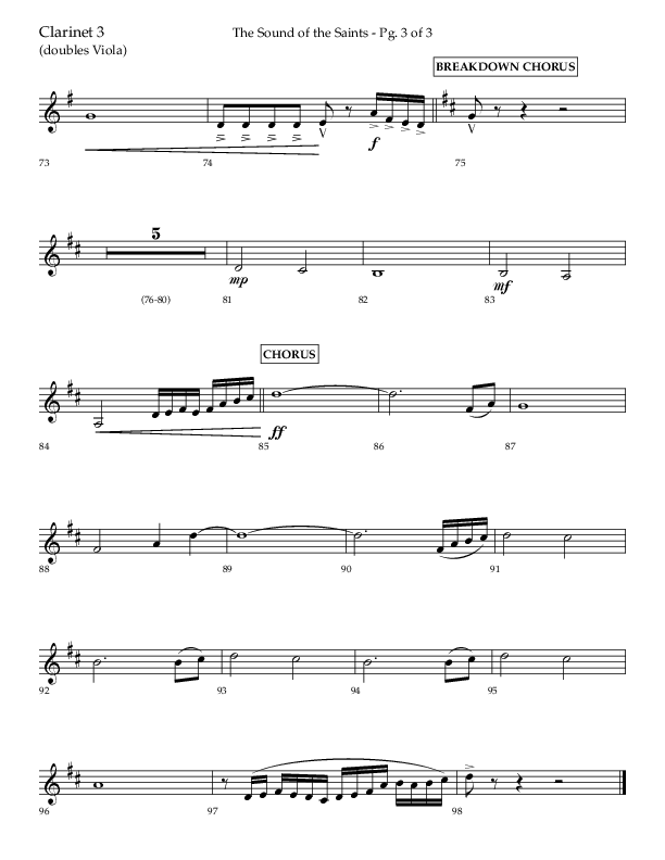 The Sound Of The Saints (Choral Anthem SATB) Clarinet 3 (Arr. Ken Barker / Orch. Danny Zaloudik / Lifeway Choral)