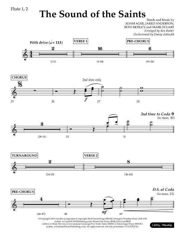 The Sound Of The Saints (Choral Anthem SATB) Flute 1/2 (Arr. Ken Barker / Orch. Danny Zaloudik / Lifeway Choral)