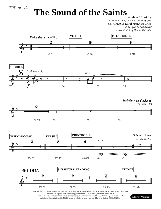 The Sound Of The Saints (Choral Anthem SATB) French Horn 1/2 (Arr. Ken Barker / Orch. Danny Zaloudik / Lifeway Choral)