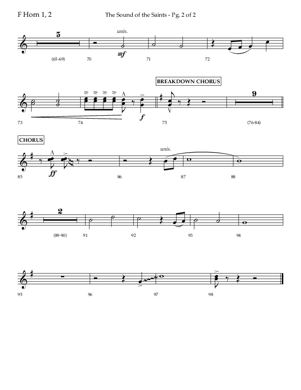 The Sound Of The Saints (Choral Anthem SATB) French Horn 1/2 (Arr. Ken Barker / Orch. Danny Zaloudik / Lifeway Choral)