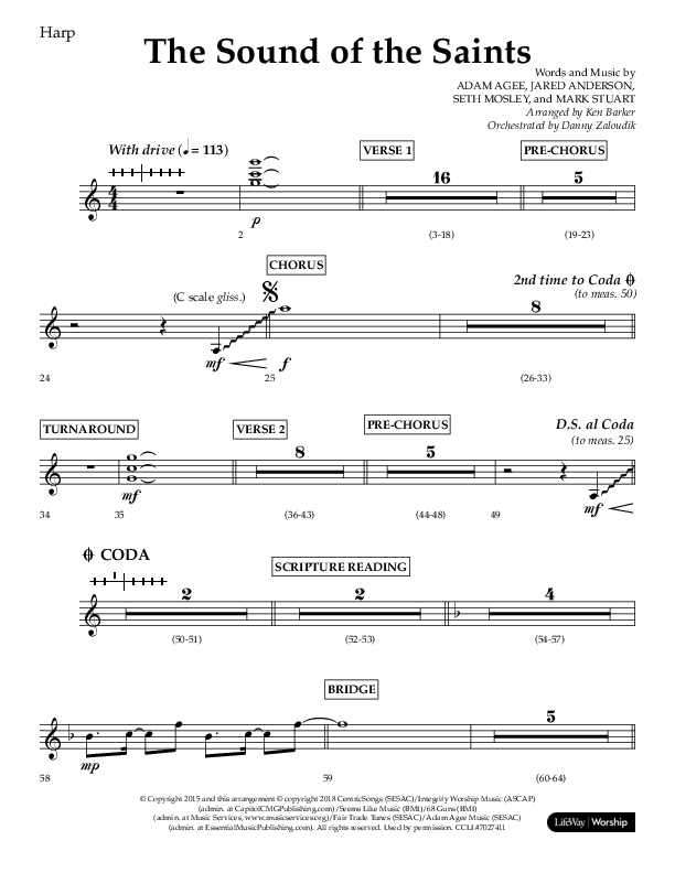 The Sound Of The Saints (Choral Anthem SATB) Harp (Arr. Ken Barker / Orch. Danny Zaloudik / Lifeway Choral)