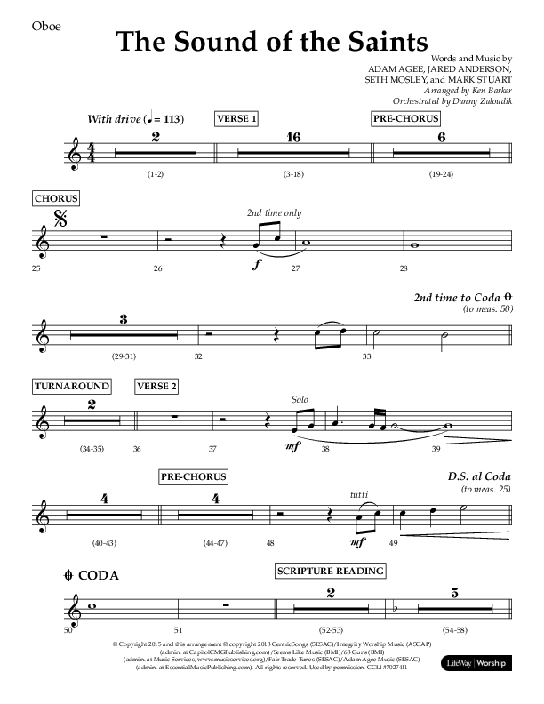 The Sound Of The Saints (Choral Anthem SATB) Oboe (Arr. Ken Barker / Orch. Danny Zaloudik / Lifeway Choral)