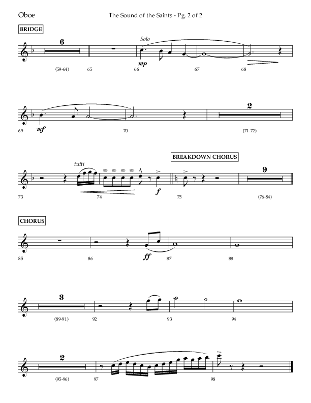 The Sound Of The Saints (Choral Anthem SATB) Oboe (Arr. Ken Barker / Orch. Danny Zaloudik / Lifeway Choral)